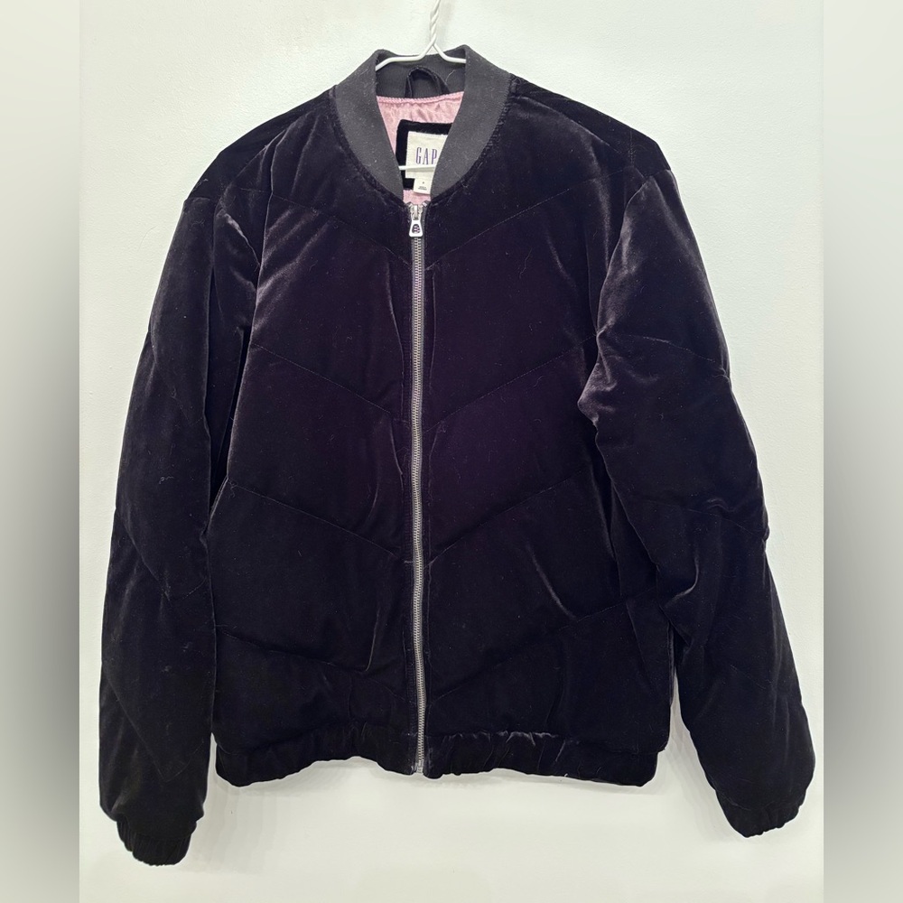 GAP Black Velvet Zip-Up Jacket with Down Alternative